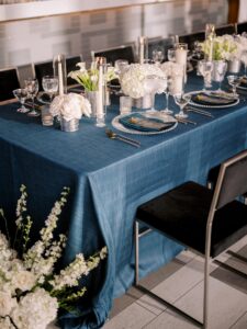 Elegant wedding tablescape at a Chicago Rooftop Wedding at Twenty Six Chicago, featuring refined décor and city‑view ambiance.
