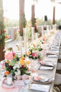 Elegant luxury tablescape featuring soft vibrant colors at this Spring Scottsdale wedding at the Four Seasons, designed with refined Arizona inspired details and elevated garden style.