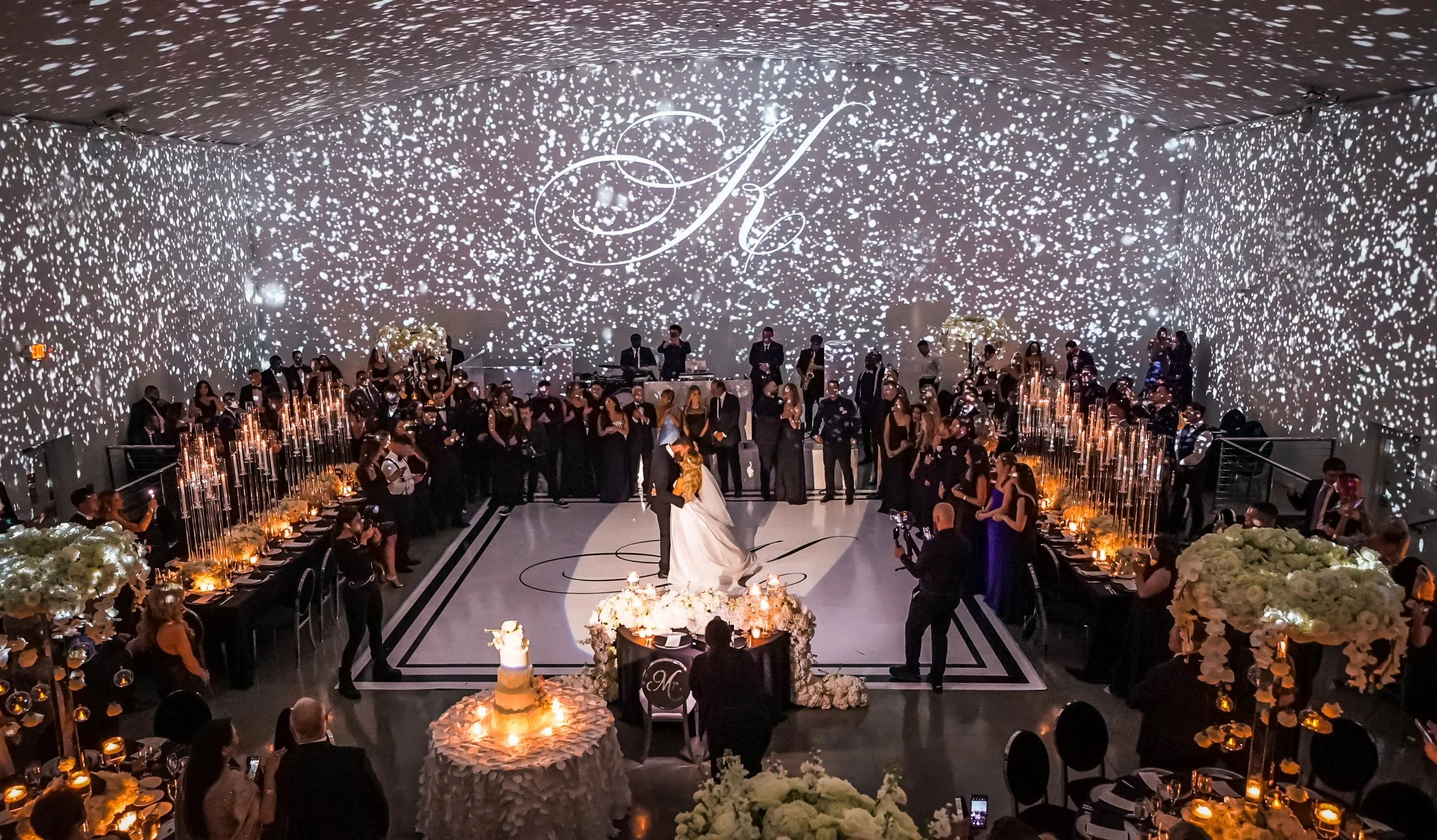 Immersive projection mapping display at The Temple House, showcasing a cutting-edge visual experience for luxury weddings in 2026