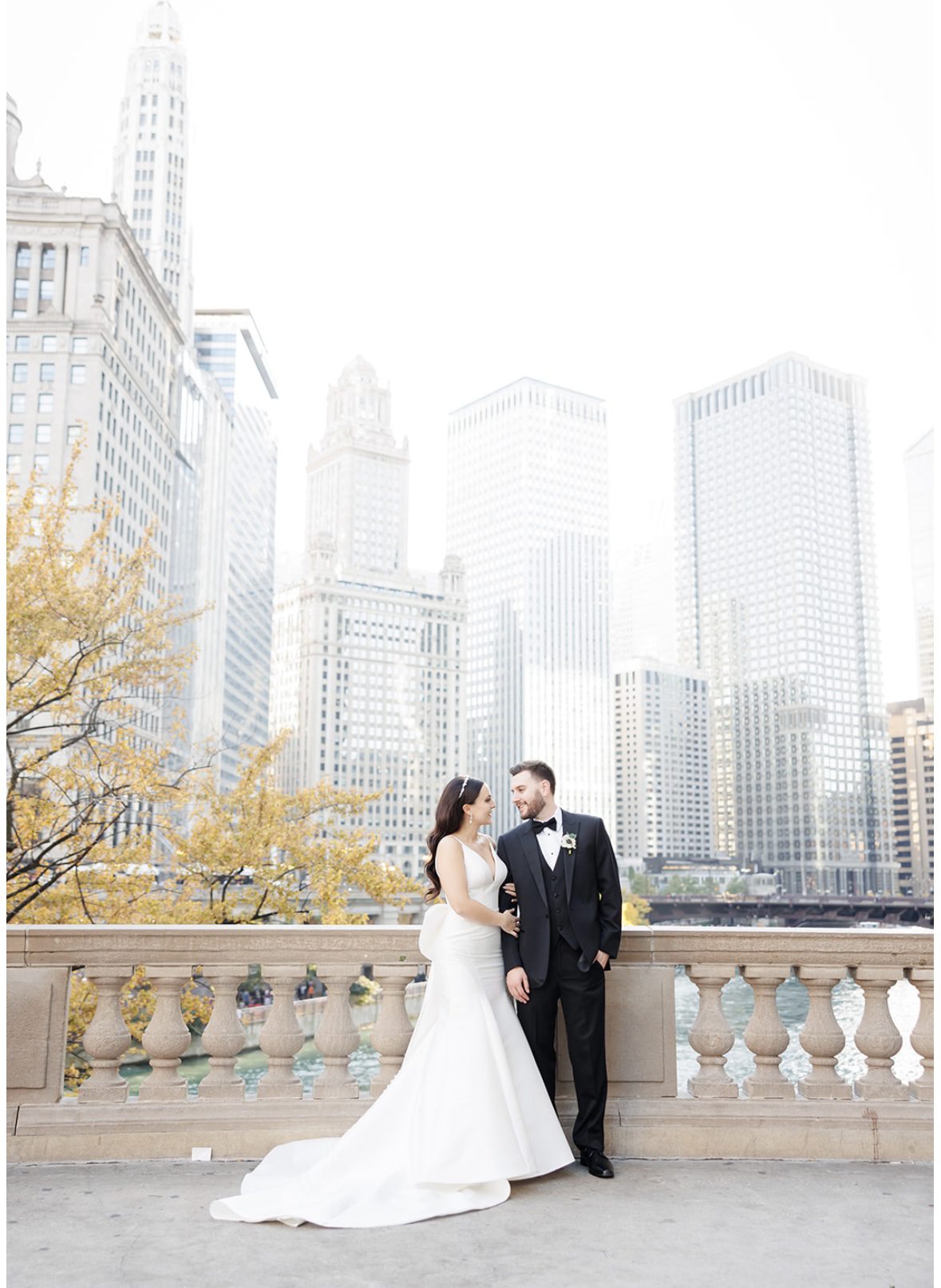 Bride and groom sharing a moment in Chicago