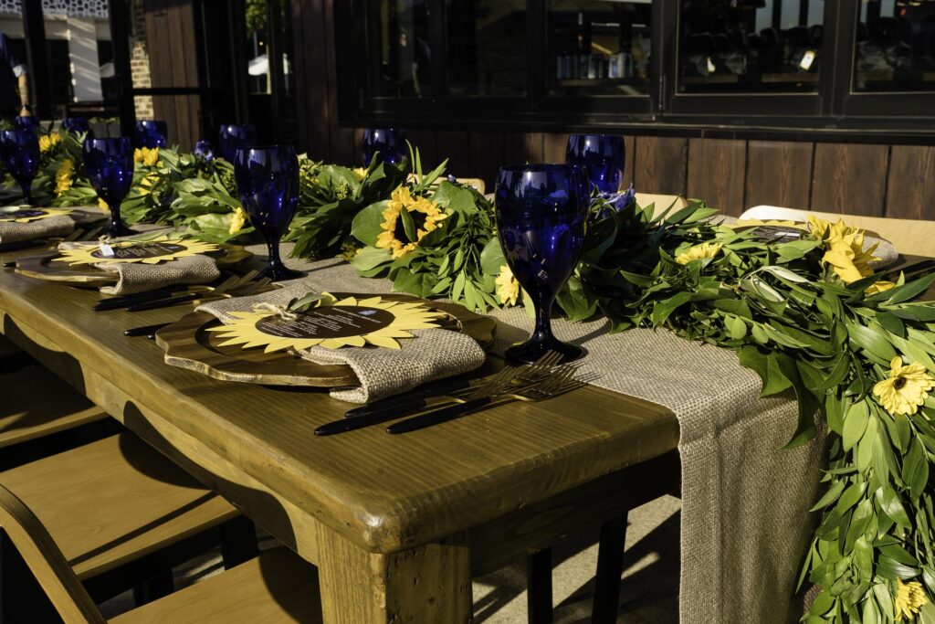 Corporate Executive Dinner featuring refined décor, farm‑to‑table details, and a polished VIP guest experience.