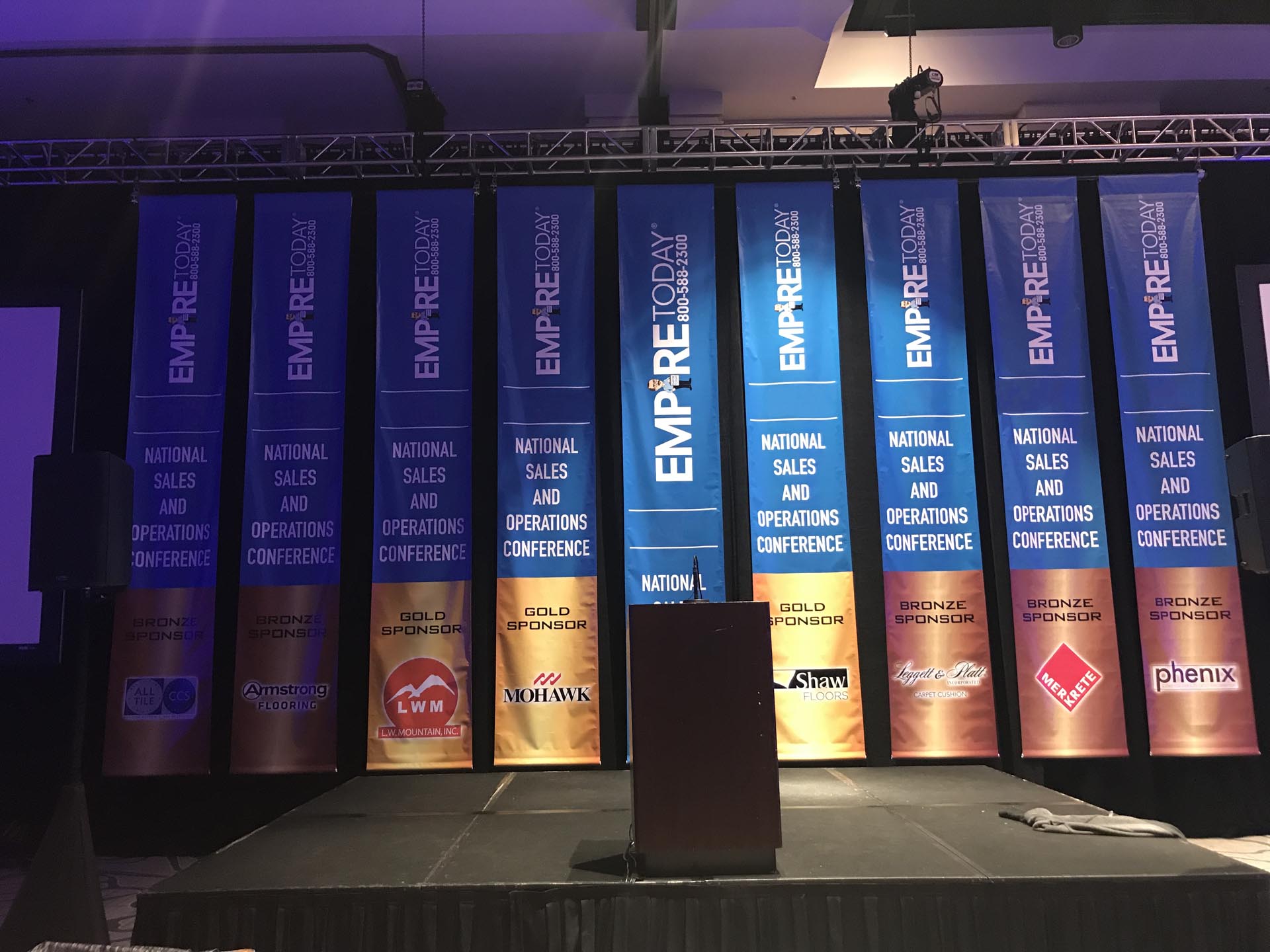 Chicago business event stage with sponsors