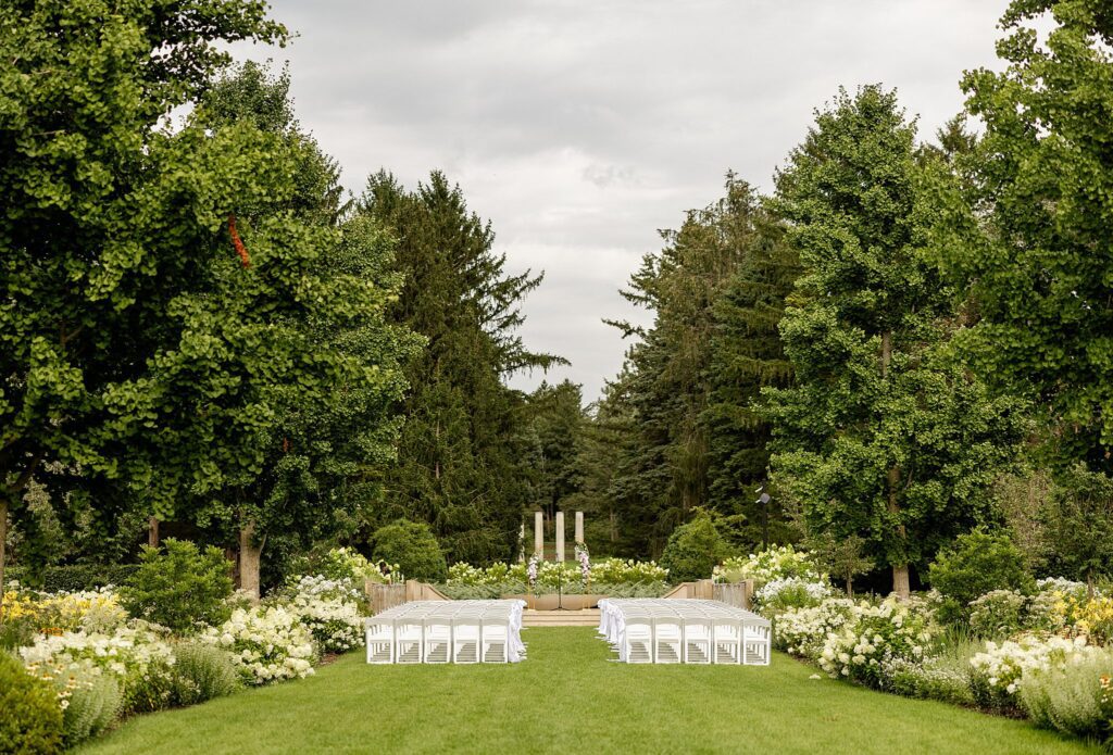 Outdoor wedding ceremony setup in the Grand Garden