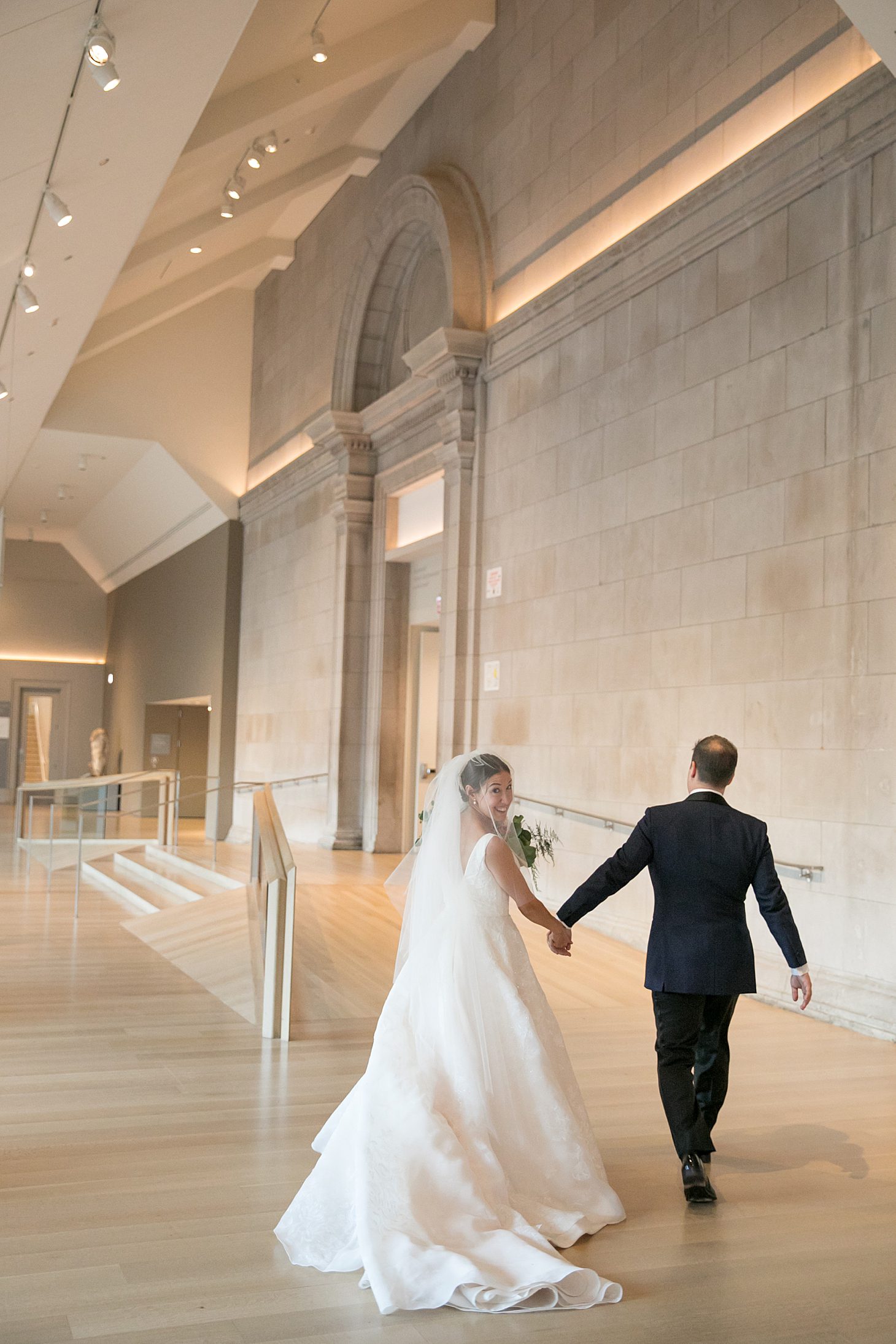 Bride and groom portrait inside the Art Institute of Chicago wedding venue