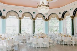 white wedding set up at The South Shore Cultural Center in Chicago