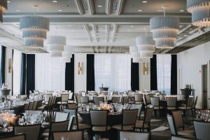 Ballroom set for event at The Kimpton Gray Chicago